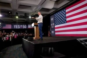 Gavin newsom prop 50: approval rating,Kamala Harris rally,wife,young