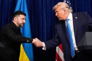 Trump Optimistic After Zelenskyy Meeting : peace talks, momentum
