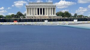 Blood-written messages at Reflecting Pool